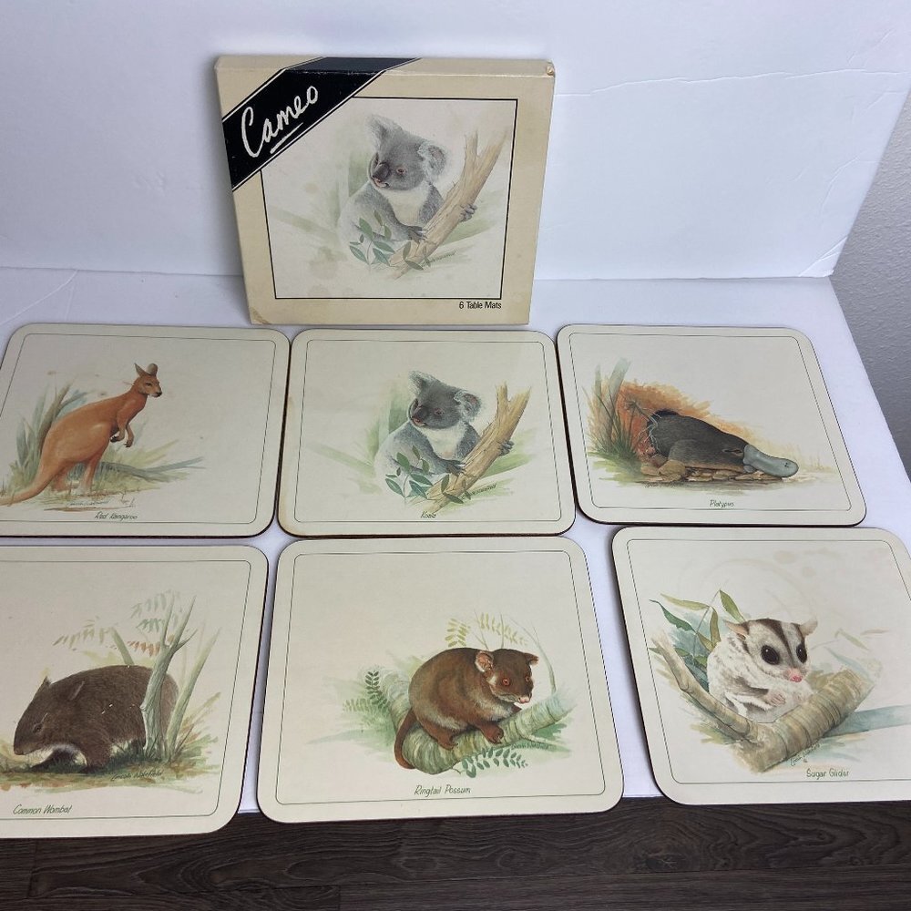 Placemats Cork New Zealand Australian Animals Art Print Lincoln Wakefield 6 pc